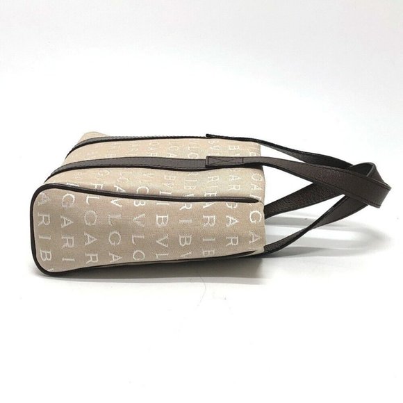 BVLGARI Logo mania Tote Bag Hand Bag Canvas/Leather Beige - Picture 3 of 10